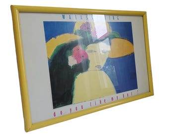 Lámina vintage de Walasse Ting "¿Te gusta mi sombrero?" en marco amarillo
