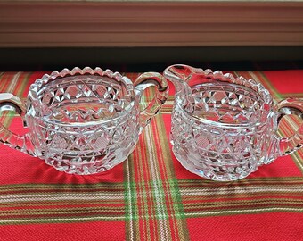 Juego de azucarero y cremera de cristal de época americano brillante vintage, vidrio tallado a mano, regalo navideño Ralph Lauren para bodas