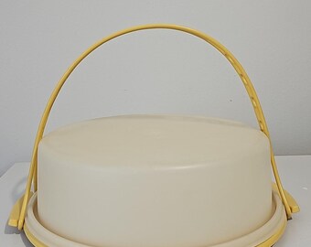 Portatartas Tupperware Harvest Gold vintage 719-1 con tapa y asa 624-23, fabricado en EE. UU.