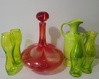 Decantador Blenko Charisma Line, raro, MCM Barware, años 70, vintage, vidrio soplado, retro