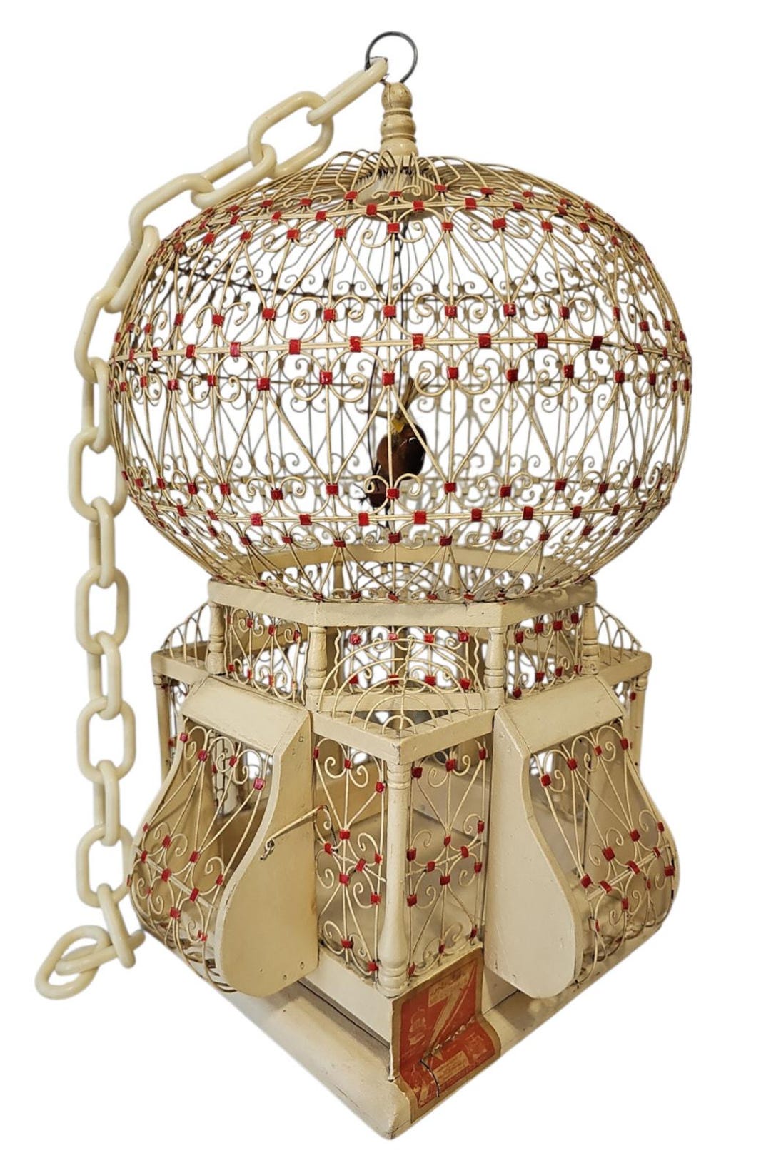 Vintage Metal Wire and Wood Bird Cage Dome Top Balloon Birdcage ...