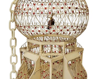 Jaula para pájaros vintage de metal, alambre y madera con cúpula y forma de globo, estilo victoriano.