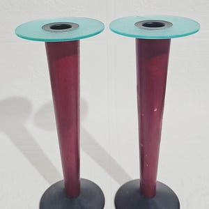 Vintage Post Modern Candlestick Holders Memphis Design Wood Italian 80s Marble Candle Holder