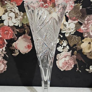 Vaso antico a forma di tromba in cristallo tagliato ABP Ralph Lauren Christmas, altezza 12 pollici