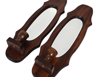 Vintage Wooden Wall Sconce Candlestick Holders Mirrors Cottagecore Country