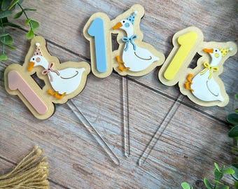 Adorno para tarta de "One Silly Goose", decoración para fiesta de primer cumpleaños, temática de cumpleaños de "One Silly Goose", decoración para fiesta de "One Silly Goose", adorno para tarta de género neutro