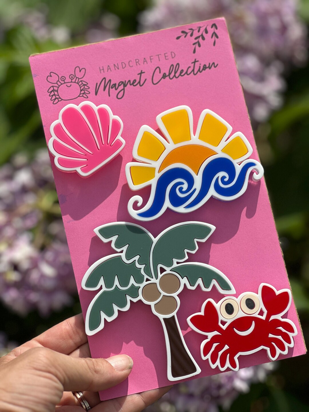 Coastal Beach Acrylic Magnets, Set of 4, Palm Tree, Crab, Seashell ...
