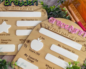 Letrero personalizado de regreso a clases, letrero personalizado para el primer día de clases para niños, pizarra de madera para el primer y último día de clases, letrero escolar