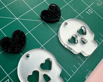 Halloween Acrylic Earring Blanks, DIY Earring Making Bundle, Skeleton & Hearts Earring Blanks, Halloween Skull Earring Blank Bundle, Skelly
