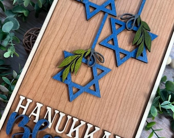 Hanukkah Blessings Shelf Sitter Sign, Hanukkah Decor, Wooden Hanukkah Sign Decor