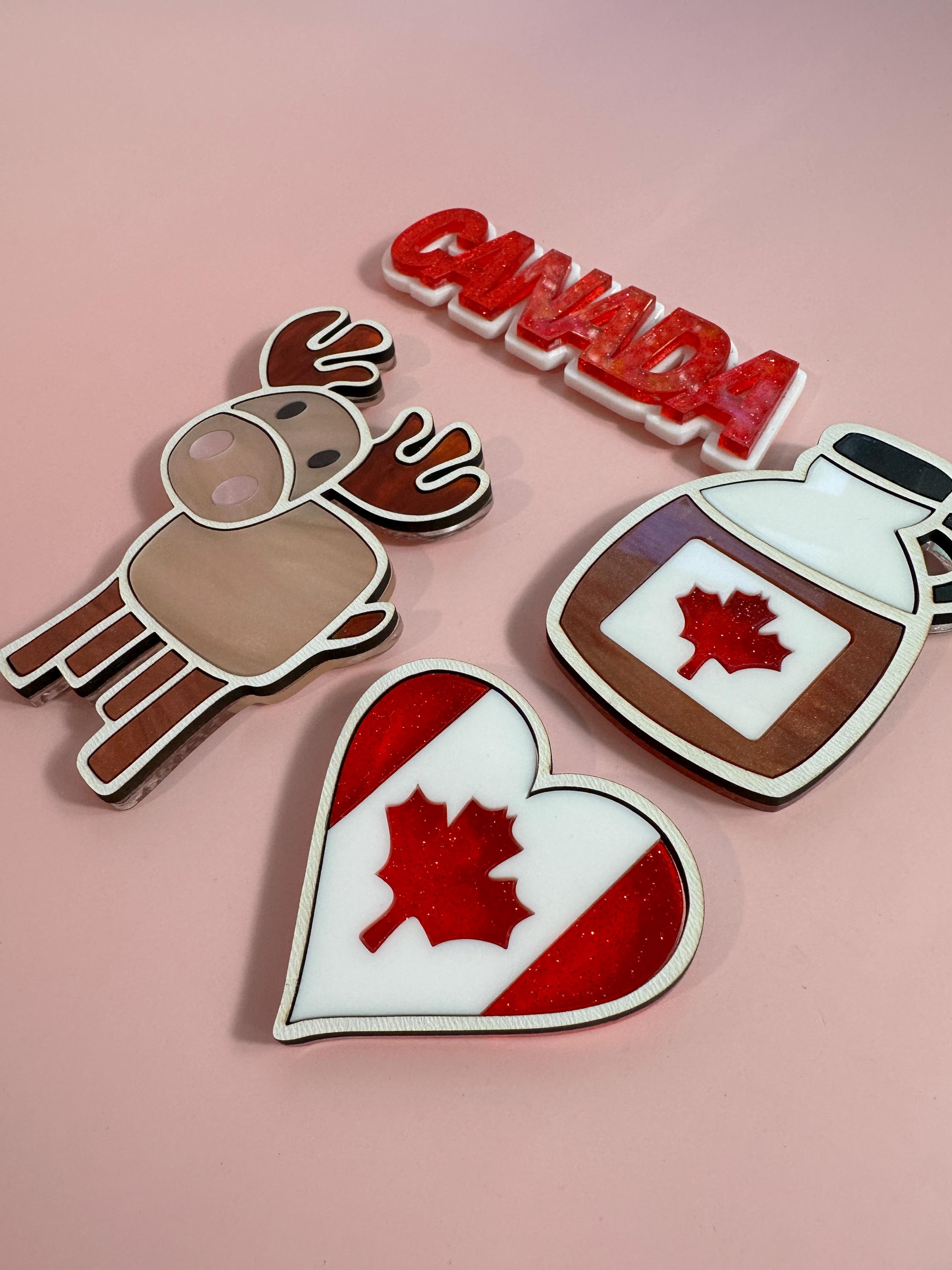 Canada Acrylic Magnets, Moose, Maple Syrup, Heart Flag and Canada ...