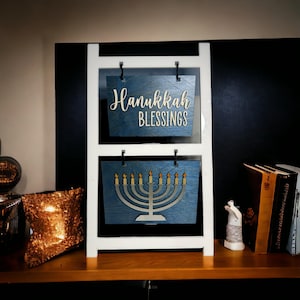 Hanukkah Blessings Ladder Sign: Interchangeable Menorah Home Decor