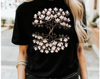 Camiseta con magnolia en flor, camiseta floral, camiseta botánica, regalo para amantes de la naturaleza, top gráfico
