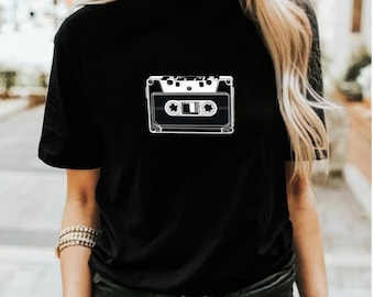 Camiseta retro de casete: camiseta de algodón hilado en anillos con colores cómodos