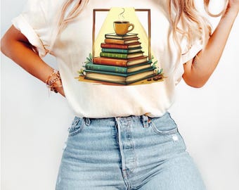 Coffee and Books T-Shirt: Book Lover Gift, Soft Cotton Tee