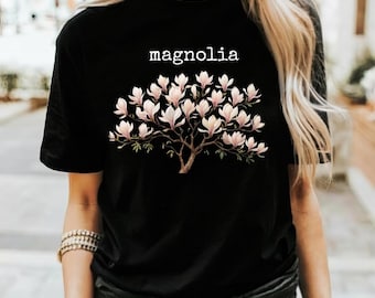 T-shirt en fleurs de magnolia, t-shirt à fleurs, chemise à fleurs printanières, haut avec plante botanique, vêtements de jardin d'été