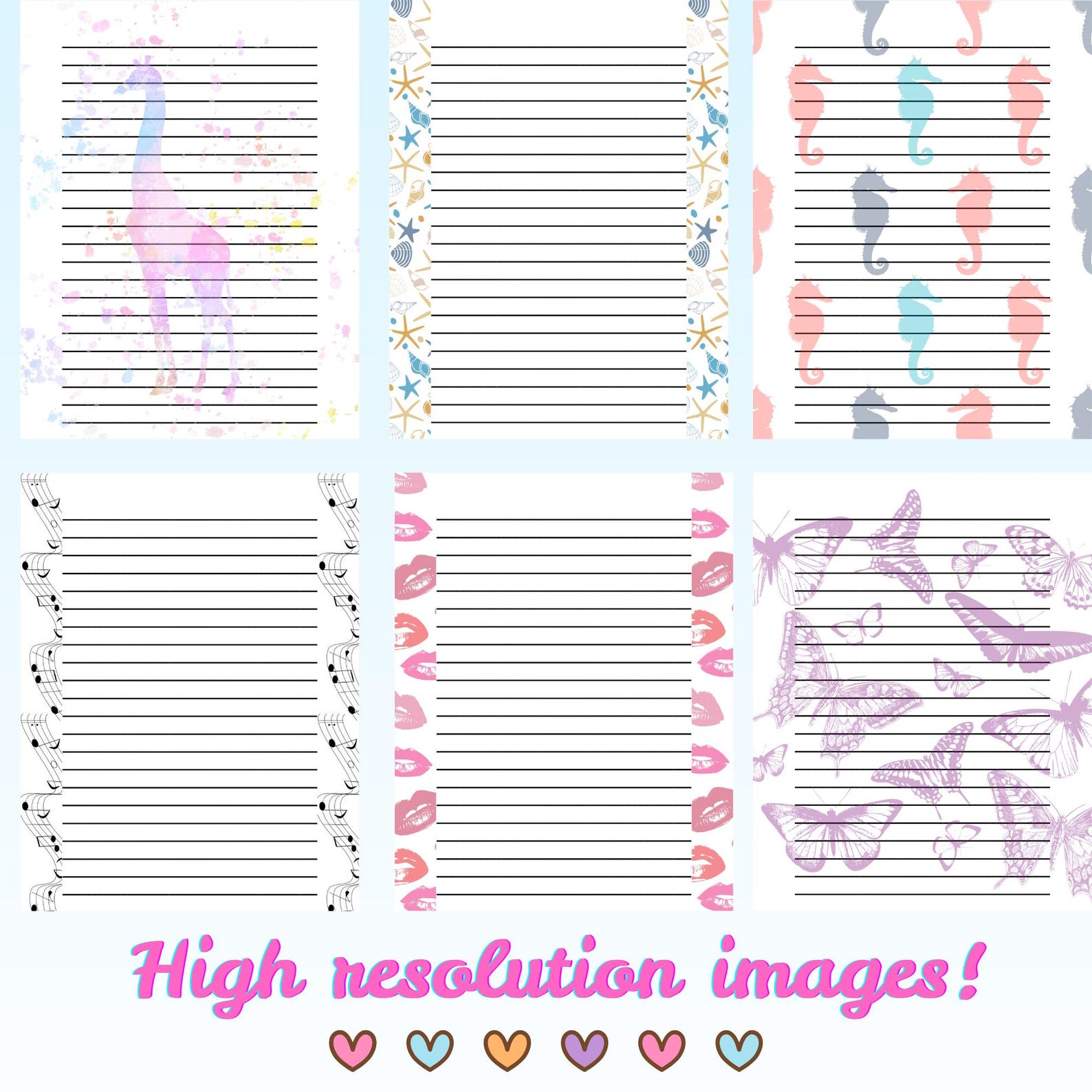 Paper Note Classy Printable Lined Note Paper Set | 25 Piece Cute Designs | Trendy ...