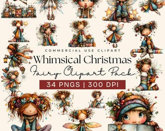 Christmas Fairy Clipart | 34 Watercolor PNG Illustrations (Instant Download)