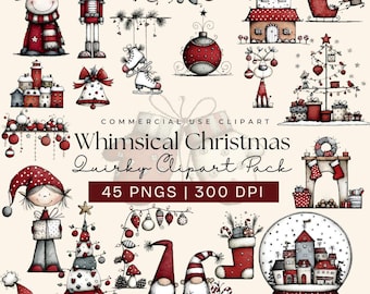 Imágenes prediseñadas navideñas caprichosas y originales: Gráficos festivos divertidos (Descarga digital - 45 PNG)