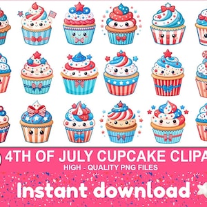 4th Of July Cupcake Clipart Bundle Patriotic Cupcake Clipart, Red White Blue Cupcakes Clipart, Independence Day Clipart, American Cupcake
