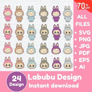 24 Labubu Designs SVG Bundle, Labubu PNG, Labubu Clipart, Cute Labubu Vector, labubu stitch digital, Cricut Cut Files,Digital Download