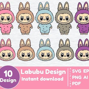 10 Labubu Designs SVG Bundle, Labubu PNG, Labubu Clipart, Cute Labubu Vector, Cartoon Character SVG, Cricut Cut Files, Digital Download
