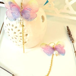 Organza Butterfly Wings Dangle Earrings: Handmade Lightweight Nature Jewelry