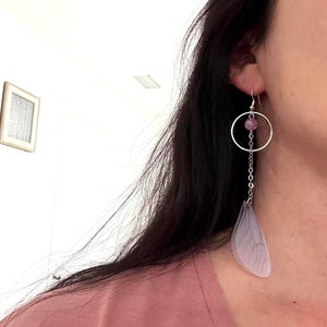 Purple Organza Dragonfly Wings Dangle Earrings: Silver Plated Hooks, Fairycore Jewelry image 7