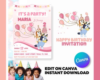 Blue Dog Birthday Invitation: Editable Party Invite (Canva Template)