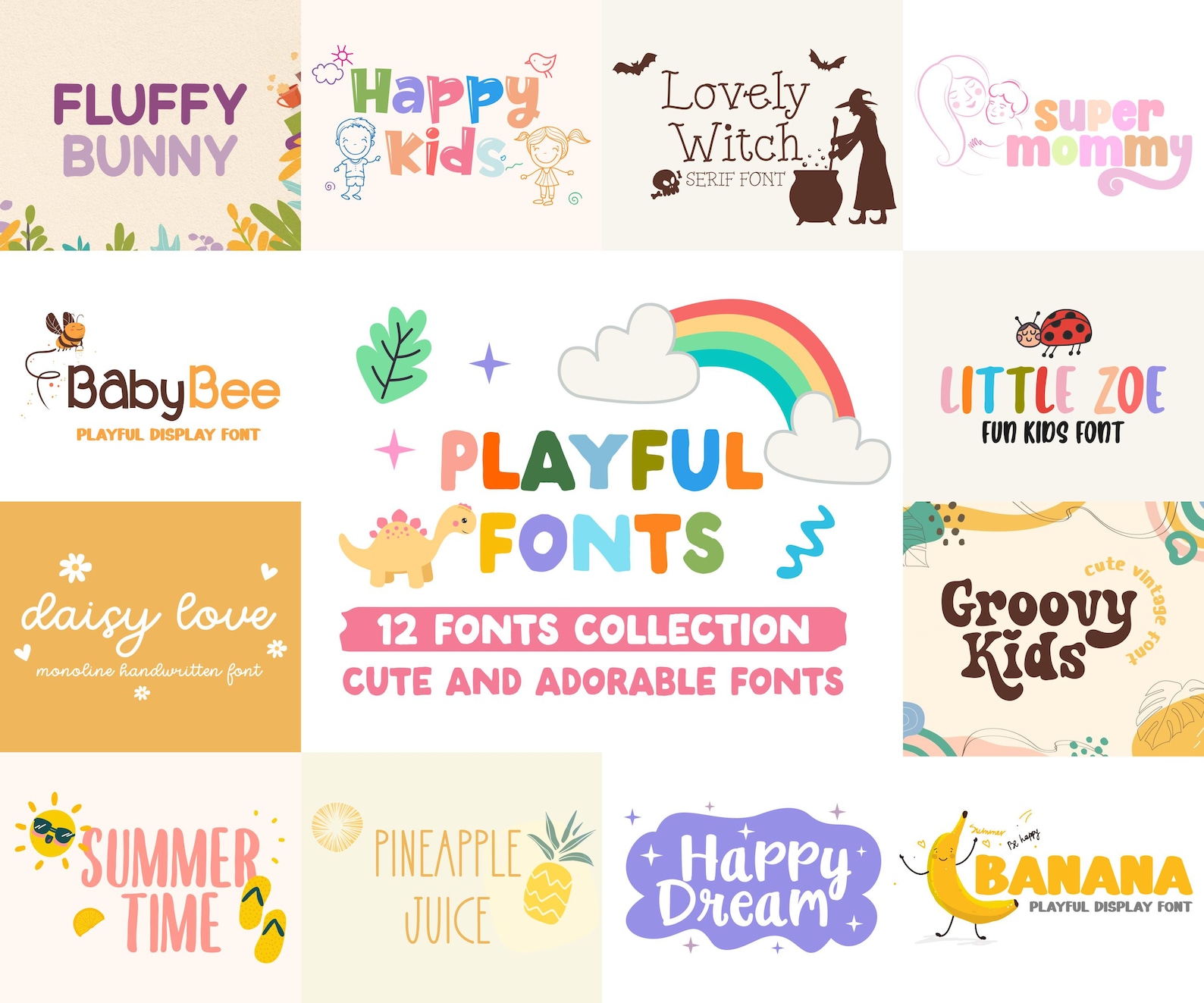 Playful Font Bundle, Cute Kids, Groovy Handwritten Fonts (OTF) - Etsy