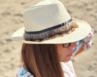 Hand-painted Tropical Sunhat: Wide Brim Boho Beach Hat - Etsy display picture 3