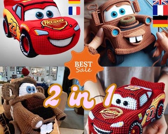 Pacchetto di schemi all'uncinetto McQueen e Mater: giocattoli per auto amigurumi (download PDF) En/De/Fr/Es e tutte le lingue del mondo