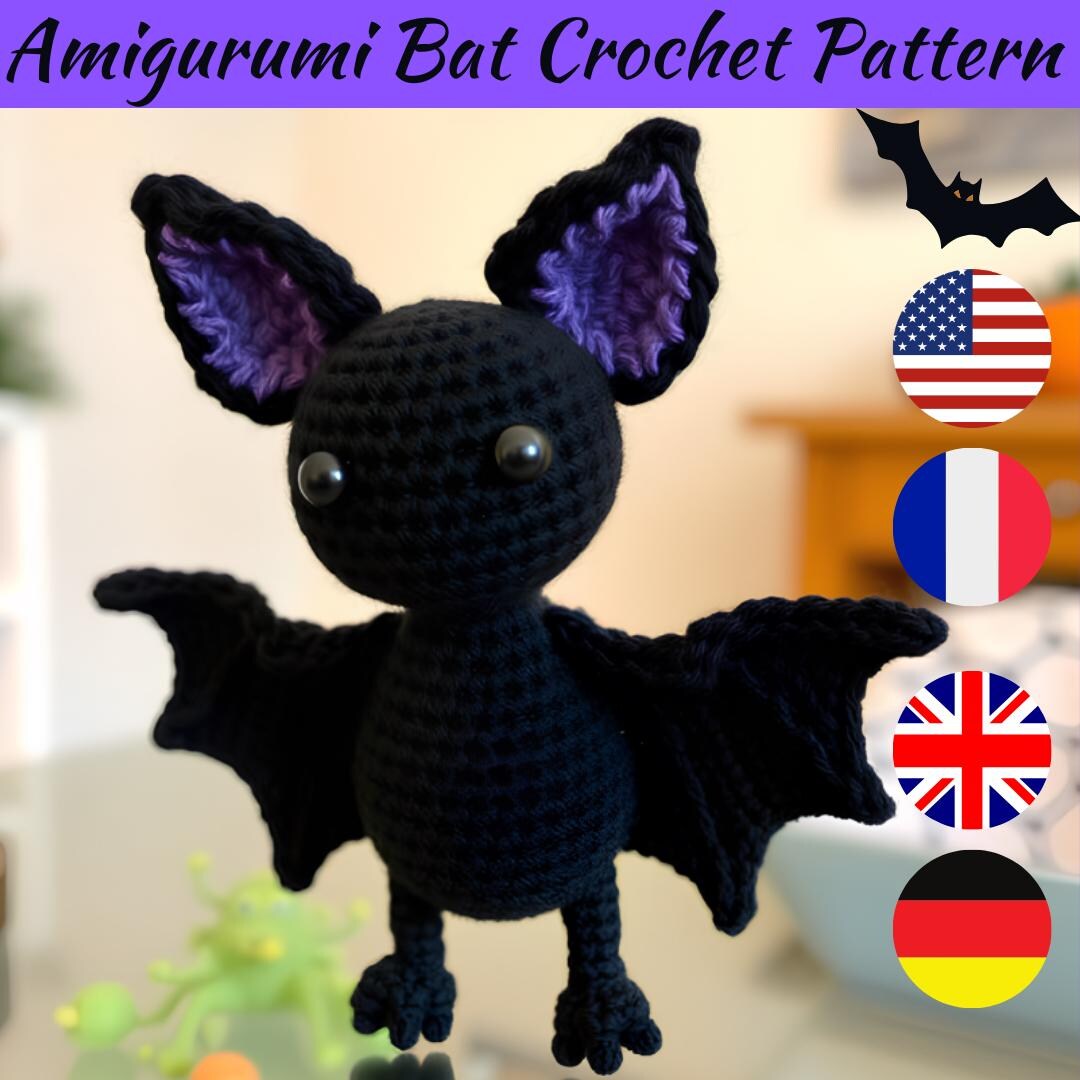 Amigurumi Bat Crochet Pattern PDF | English, German, French | Halloween ...