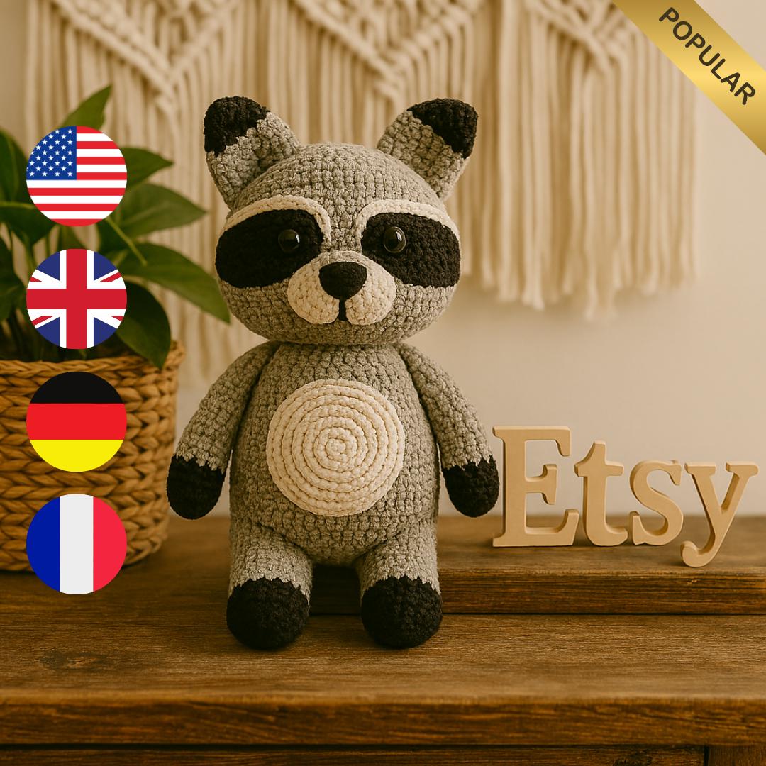 30 Raccoon Crochet Patterns for Woodland Amigurumi, Plushies, and Loveys 4 Multilingual Raccoon Amigurumi Plush Tutorial