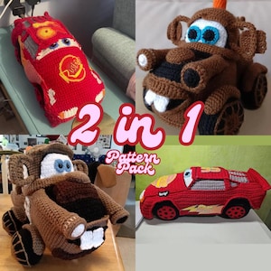 McQueen och Mater Virkmönsterpaket: Amigurumi Billeksaker (PDF-nedladdning) Sv/De/Fr/Es och alla världsspråk