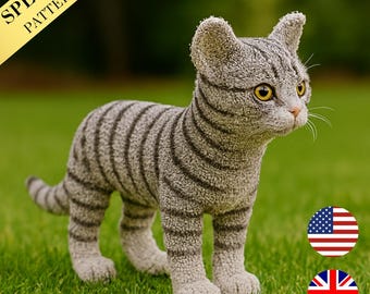 Realistic Gray Tabby Cat Crochet Pattern -Pet Memorial Gift Idea - All World Languages