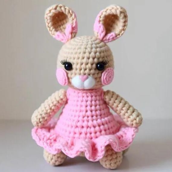 pretty bunny amigurumi in pink dress Little bunny in a dress amigurumi pattern