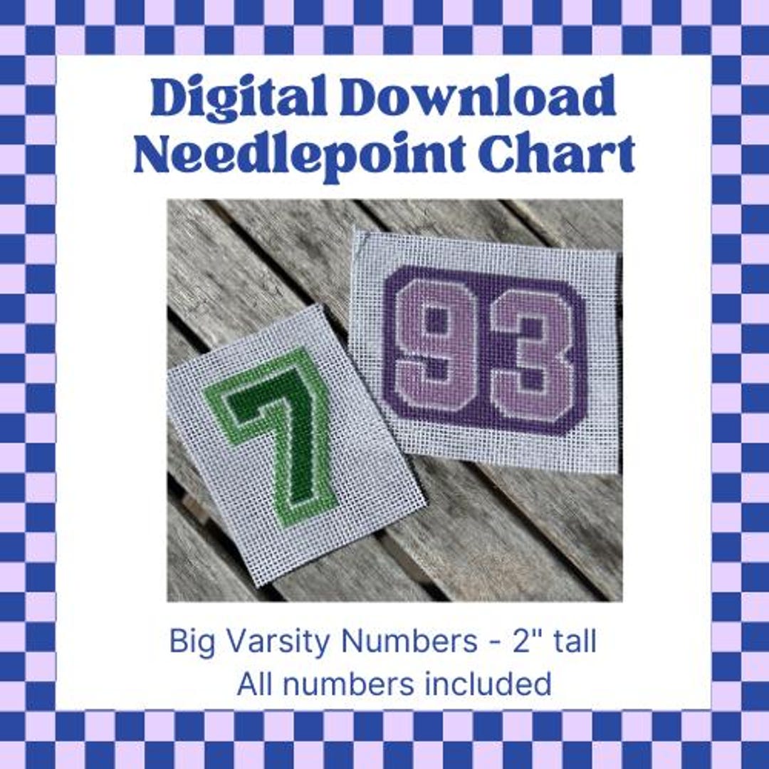 Script Numbers Needlepoint Big Varsity Numbers Needlepoint Chart - Etsy