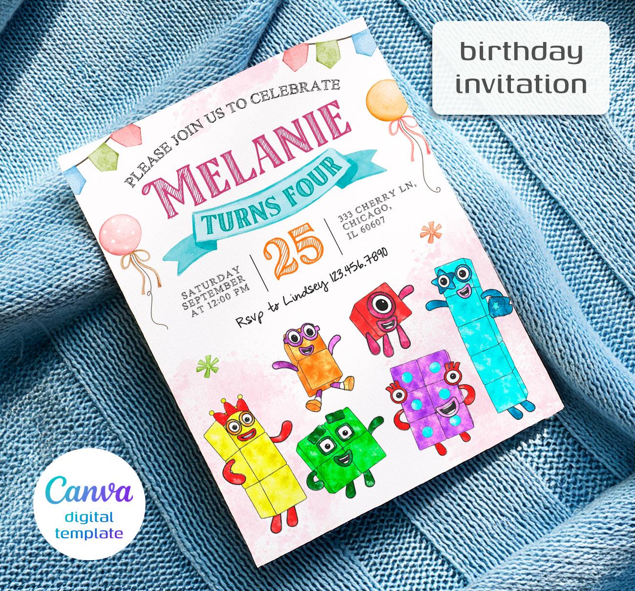 Numberblocks Birthday Invitation, Editable Printable Invitation ...
