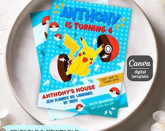 Printable birthday invitation, b-day invite, editable invitation, Anime Birthday invite, instant download
