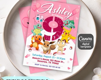 Printable birthday invitation, b-day invite, editable invitation, Anime Birthday invite, instant download