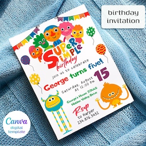 Convite para imprimir músicas super simples, primeira festa musical, modelo de convite para segundo aniversário com músicas editáveis, primeiro aniversário de menino, segunda festa de menina