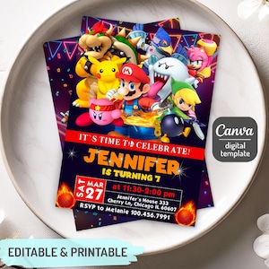 Printable Smash Bros invitation, Fighting Birthday invite, editable invitation, girl birthday, Smash Brothers Party, Video Game Invitation