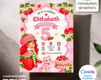 Strawberry Shortcake Birthday Invitation, Berry Sweet One Party Invite, Printable Editable Berry Template, Girl First Birthday