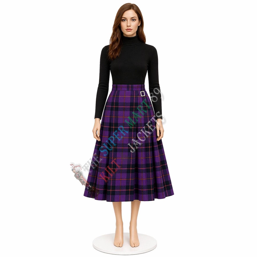 Custom Made Tartan Maxi Kilted Skirt Deep Pleats Leather Straps custom-made-tartan-maxi-kilted-skirt-deep-pleats-leather-straps