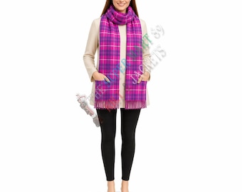 Bufanda de mujer con estampado de tartán de clanes escoceses – Chal de invierno con flecos (más de 50 tartanes disponibles)
