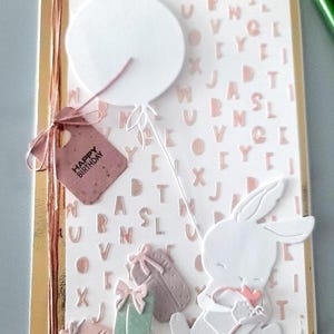 Handgemaakte 3D-verjaardagskaart, verjaardagskaart konijn, gepersonaliseerde kaarten, kaarten met reliëf, babykaarten, ballonkaarten verjaardagskaarten
