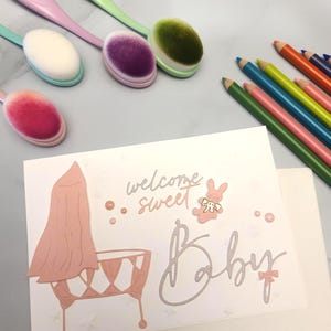 Carte de bienvenue faite main pour bébé, carte 3D pour bébé fille, carte pour nouveau-né faite main, carte personnalisée, carte de bébé unique, carte de bébé en relief.