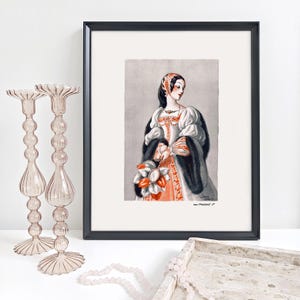 La dama del Renacimiento de Jean Driot, década de 1930, arte ilustrativo francés, ilustración francesa, impresión de 16 x 20 pulgadas, arte de libro antiguo