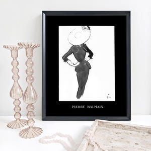 Pierre Balmain Suit by René Gruau 1953, Fashion Illustration, Fashion Art, 16x20 Inch Print, Vintage Fashion Print, 1950s Fashion